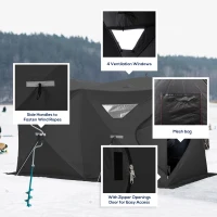 Outsunny 5-8 Person Pop-up Ice Fishing Shelter, Portable Ice Fishing Tent, Black(m-7)
