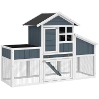 PawHut 63" Wooden Chicken Coop with Garden Bed, Small Outdoor Hen House with Nesting Box Removable Tray, Ramps Run, for Garden Backyard, Storm Gray(m-1)
