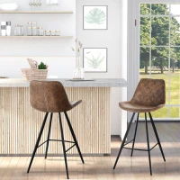 HOMCOM Bar Height Bar Stools Set of 2, Microfiber Cloth Bar Chairs with Metal Leg, Padded Seat, Kitchen Stools for Kitchen Island, Brown(m-1)