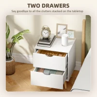 HOMCOM Modern Bedside Table Set of 2, Nightstand with 2 Drawers and Pine Wood Legs for Bedroom, White(m-5)