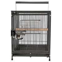 PawHut 18" Heavy Duty Wrought Iron Travel Bird Cage Carrier With Handle Perch And Accessories - Black(m-9)