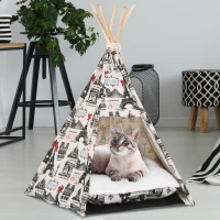 PawHut Foldable Teepee Puppy Dog Cat Bed Tents & Houses Pet Small Washable with Cushion(m-2)