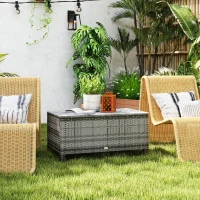 Outsunny Rattan Wicker Coffee Table with Glass Top Outdoor Garden Patio Furniture Brown Tempered(m-1)