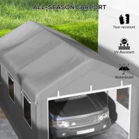 Outsunny 10' x 20' Carport, Heavy Duty Portable Garage with 6 Mesh Windows and 2 Doors, Light Grey(m-4)