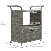 Outsunny Patio PE Wicker Garden Serving Cart with 2-Tier Shelf, Outdoor Wheeled Rattan Food Cart with Drawer, Handles, for Poolside, Garden, Mixed Grey(m-3)