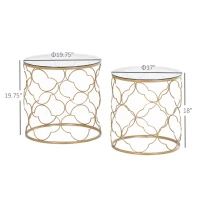 HOMCOM Set of 2 Nesting Table Coffee End Table Set Modern for Living room Furniture Decor Gold Tempered Glass(m-3)