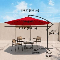 Outsunny 9.7ft Offset Patio UmbrellaCantilever Parasol with Crank Handle, 8 Ribs and Cross Base for Outdoor, Sun Shade, Wine Red(m-3)