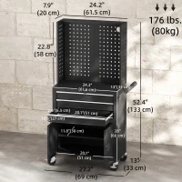 HOMCOM Rolling Tool Cabinet with Pegboard, Lockable Tool Chest, Mobile Tool Storage Organizer for Garage and Workshop, Black(m-3)