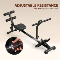 Soozier Hydraulic Rowing Machine with LCD Monitor, Sit-Up Function for Home Gym, Black(m-5)