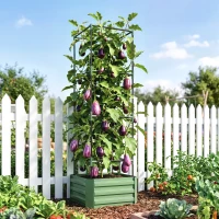 Outsunny Galvanized Planter Box, 24" x 24" x 73.5" Raised Garden Bed with Tomato Cage for Climbing Vines, Green(m-2)