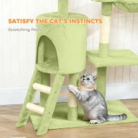 PawHut 53" Cat Tree Tower, Kitten Activity Centre with Scratching Posts, Condo, Perches, Ladder, Hammock, Dangling Toys, Green(m-7)