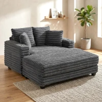 HOMCOM 60" Chaise Lounge Chair, Oversized Upholstered Sofa Bed with Cup Holders & Pillows, Sleeper Couch for Living Room, Grey(m-9)