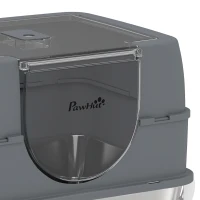 PawHut Stainless Steel Cat Litter Box with Lid, High Sided Enclosed Litter Box with Removable Lid, Tray, Scoop(m-12)