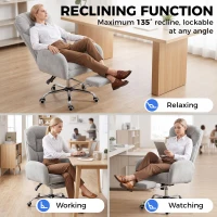 HOMCOM Cross Legged Office Chair with Footrest, 90°-180° Flip Armrests, Task Desk Chair, Light Grey(m-5)