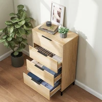HOMCOM Dresser for Bedroom, 4 Drawer Dresser Tower, Chest of Drawers for Hallway, Entryway, Closet, Natural(m-6)