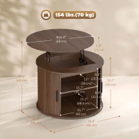 HOMCOM Lift Top Coffee Table, Modern Fluted Round Coffee Table with Layered Storage and Tambour Sliding Door, Walnut Brown(m-3)