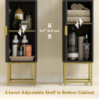 kleankin Tall Bathroom Storage Cabinet, Modern Narrow Bathroom Cabinet with Diamond Chevron Pattern and Adjustable Shelf, Black(m-5)