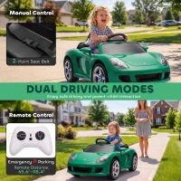 Qaba 12V Kids Ride On Car, Licensed Porsche Carrera GT with Remote, Rear Suspension, Smooth Start for Ages 3-6, Green(m-6)