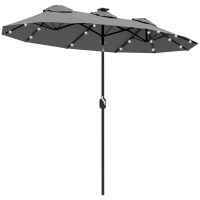 Outsunny Double-sided Patio Umbrella, 9.7' Outdoor Umbrella with Tilt and Crank, LED Solar Light and 12 Ribs, Gray