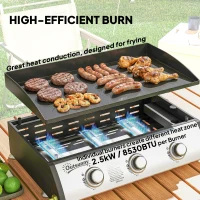 Outsunny Propane Gas Grill with 3 Main Burners, 8530 BTU Outdoor BBQ Grill Cart with Non-Stick Griddle and Lid, Black(m-4)