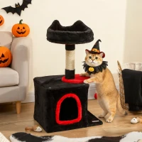 PawHut 28" Gothic Cat Tree Tower with Plush Top Bed, Cozy Condo, Sisal Scratching Post, Perch, Dangling Ball, Red & Black(m-1)