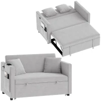 HOMCOM 52" Sofa Bed, Holland Velvet Loveseat Pull Out Sleeper Sofa with USB Ports, Adjustable Backrest, Side Pockets, Grey(m-13)