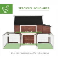 PawHut Wooden Chicken Coop, Outdoor Chicken Cage Poultry Hen House with Nesting Box, Double Runs, Asphalt Roof, Ramp(m-5)