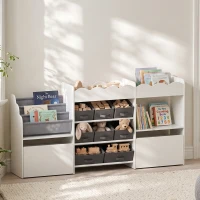 Qaba Kids Toy Storage Organizer, Kids Bookshelf with 8 Fabric Bins, 2 Rolling Drawers, Open Shelves for Kids Room, White(m-8)