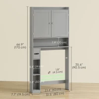 HOMCOM Modern Over The Toilet Storage Shelf with 2 Doors, Above Commode Storage Cabinet with Toilet Paper Holder, Grey(m-3)