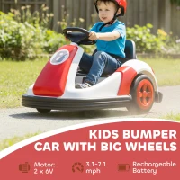 Qaba 6V Kids Bumper Car with Big Wheels, Electric Car for Kids with 360-Degree Spin, Slow Start, for 37-72 M, Red(m-4)