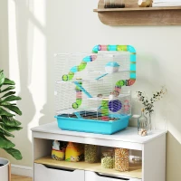 PawHut 23" Large Hamster Cage, Small Animal House, 5-Level Gerbil Haven, Tunnel Tube System, with Water Bottle, Exercise Wheel, Food Dish, Ramps, 2 Doors, Light Blue(m-4)