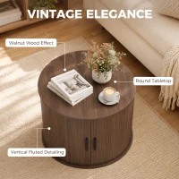 HOMCOM Lift Top Coffee Table, Modern Fluted Round Coffee Table with Layered Storage and Tambour Sliding Door, Walnut Brown(m-7)