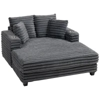 HOMCOM 60" Chaise Lounge Chair, Oversized Upholstered Sofa Bed with Cup Holders & Pillows, Sleeper Couch for Living Room, Grey(m-2)