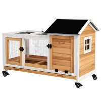 PawHut Rabbit Cage with Wheels, Ramp, Run, Tray for Indoor Outdoor, Suitable for Rabbit, Guinea Pig, Yellow(m-2)