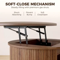 HOMCOM Lift Top Coffee Table, Modern Fluted Round Coffee Table with Layered Storage and Tambour Sliding Door, Walnut Brown(m-6)