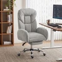HOMCOM Cross Legged Office Chair with Footrest, 90°-180° Flip Armrests, Task Desk Chair, Light Grey(m-1)