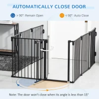 PawHut Dog Safety Gate 8-Panel Playpen Fireplace Christmas Tree Steel Fence Stair Barrier Room Divider Black(m-6)