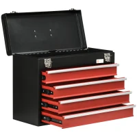 DURHAND 15.6" Tall Portable Metal Tool Box with Metal Latch Closure, 4 Drawer Lockable Tool Chest with Ball-bearing Slider for Garage, Household and Warehouse, Red(m-11)