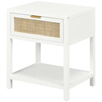 HOMCOM Boho Nightstand, Bedside Table with Rattan Drawer and Open Shelf, Side End Table for Bedroom, Living Room(m-11)