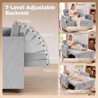 HOMCOM 52" Sofa Bed, Holland Velvet Loveseat Pull Out Sleeper Sofa with USB Ports, Adjustable Backrest, Side Pockets, Grey(m-5)