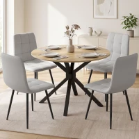 HOMCOM Dining Table Set Industrial Kitchen Table Chairs for 4 Round Table Steel Frame, Oak and Grey(m-1)