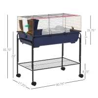 PawHut Small Animal Cage, 35.7" Rolling Guinea Pig Cage with Detachable Stand, Water Dispenser, Food Dish, Ramp, Wheels, for Rabbit, Bunny, Ferret, Chinchilla, Blue, Black, Yellow(m-3)