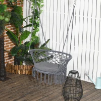 Outsunny Hanging Hammock Chair, Cotton Rope Porch Hammock Swing with Metal Frame and Cushion, Large Macrame Seat for Patio, Garden, Bedroom, Living Room,  Dark Grey(m-8)