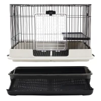 PawHut 28"H Guinea Pig Cage, 2-Level Rabbit Cage for Ferret, Chinchilla, Hedghog, Bunny, Small Animal Habitat with Wheels, Slide-out Tray, Ramp, Black(m-7)