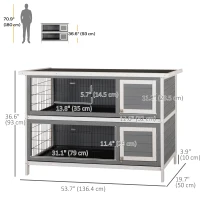 PawHut 2 Tier Wooden Rabbit Hutch Bunny Pet House Wooden Coop Run, Grey(m-3)