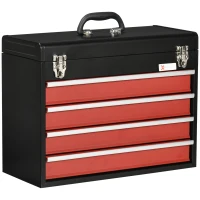 DURHAND 15.6" Tall Portable Metal Tool Box with Metal Latch Closure, 4 Drawer Lockable Tool Chest with Ball-bearing Slider for Garage, Household and Warehouse, Red(m-2)