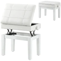 HOMCOM Faux Leather Keyboard Bench, 24.8" Adjustable Piano Bench with Padded Cushion and Storage, White(m-2)