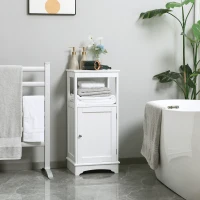 kleankin Modern Bathroom Floor Cabinet with Open Shelf, Freestanding Storage Organizer Unit with Single Door for Home Office, Living Room, White(m-1)