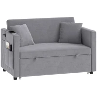 HOMCOM 52" Sofa Bed, Holland Velvet Loveseat Pull Out Sleeper Sofa with USB Ports, Adjustable Backrest, Side Pockets, Dark Grey(m-2)