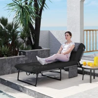 Outsunny Folding Lounge Chair with 4-level Reclining Back & Cushion, Black(m-1)